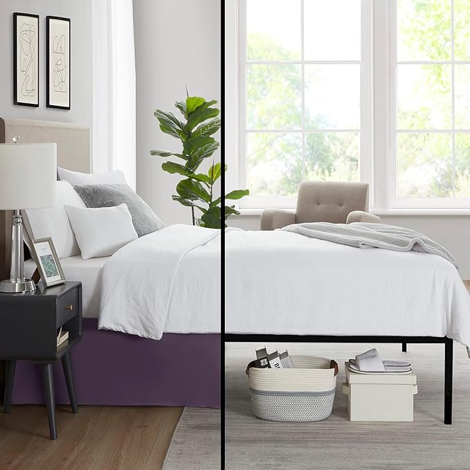 Nestl Dark Purple Twin XL Bed Skirt - Twin XL Size Bed Skirt 14 Inch Drop - Brushed Microfiber Bed Skirts - Hotel Quality Pleated Bed Skirt - Shrinkage & Fade Resistant