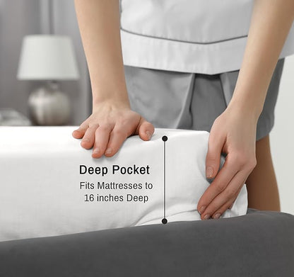 RUVANTI 100% Cotton Sheets – Full Size Percale Bedding, Cooling & Breathable, Durable with a Crisp, Soft & Comfortable Feel, 16" Deep Pocket, 4-Piece Set, Milky White