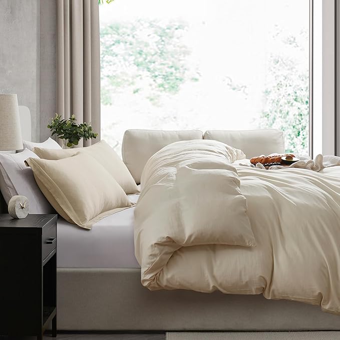Nestl Beige Cream Duvet Cover King Size - Soft Prewashed King Duvet Cover Set, 3 Piece, with Zipper Closure, 1 Duvet Cover 104x90 inches and 2 Pillow Shams