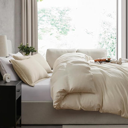 Nestl Beige Cream Duvet Cover King Size - Soft Prewashed King Duvet Cover Set, 3 Piece, with Zipper Closure, 1 Duvet Cover 104x90 inches and 2 Pillow Shams