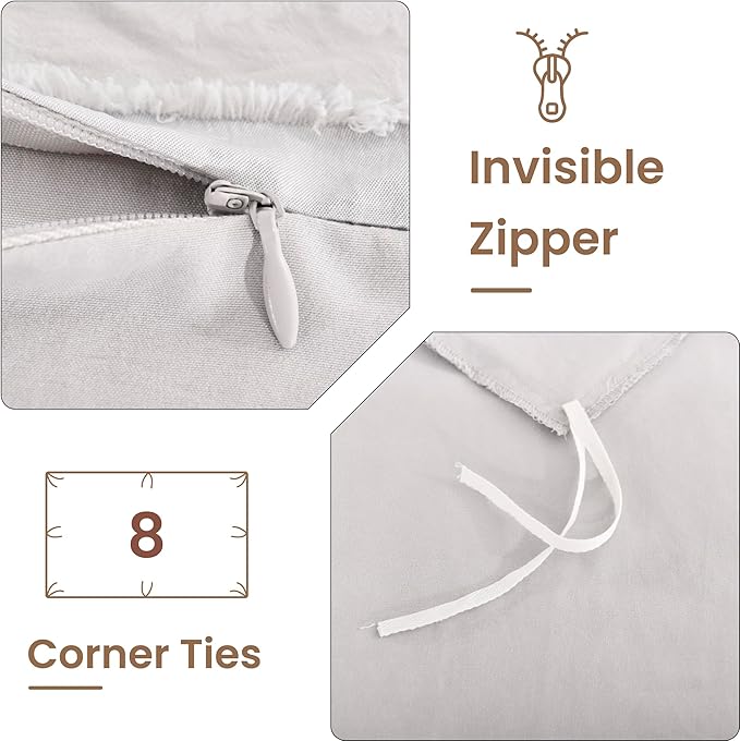 NEXHOME PRO Twin Duvet Cover,Light Grey 2 Pieces Boho Tufted Duvet Cover Set, Soft and Lightweight 100% Washed Microfiber Comforter Cover Set for All Season(Light Grey Twin, 66 x 90)-No Comforter