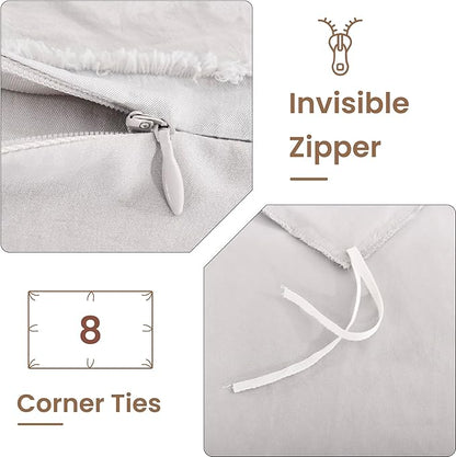 NEXHOME PRO Twin Duvet Cover,Light Grey 2 Pieces Boho Tufted Duvet Cover Set, Soft and Lightweight 100% Washed Microfiber Comforter Cover Set for All Season(Light Grey Twin, 66 x 90)-No Comforter