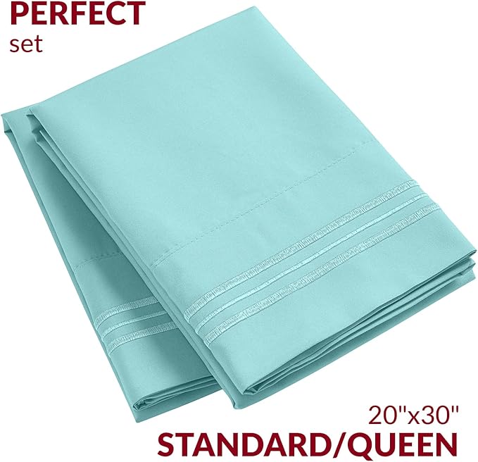 Mellanni Pillow Cases - Luxury, Extra Soft, Cooling Pillow Covers - 2 PC Iconic Collection Pillowcases - Envelope Closure (Standard/Queen 20" x 30", Aqua)