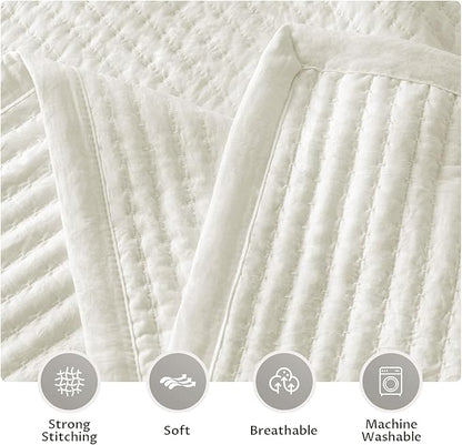 KASENTEX Queen Quilt Set 90"x90" – Soft Washed 3-Layer Lightweight Bedspread, Minimalist Nordic Design, All-Season Spring & Summer Quilt Set (1 Quilt + 2 Pillow Shams),Cream White