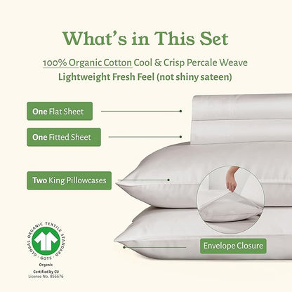 California Design Den California King Sheet Sets - 100% Organic Cotton, Crisp Percale Bedsheets, Deep Pockets, Breathable and Durable Bedding Set - Stone (True Beige)
