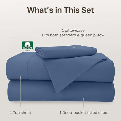 California Design Den Twin XL Sheet Sets, Soft 100% Cotton Sheets, 500 Thread Count Sateen Bed Sheets, Twin XL Sheets, Dorm Essentials for Guys - Navy Blue