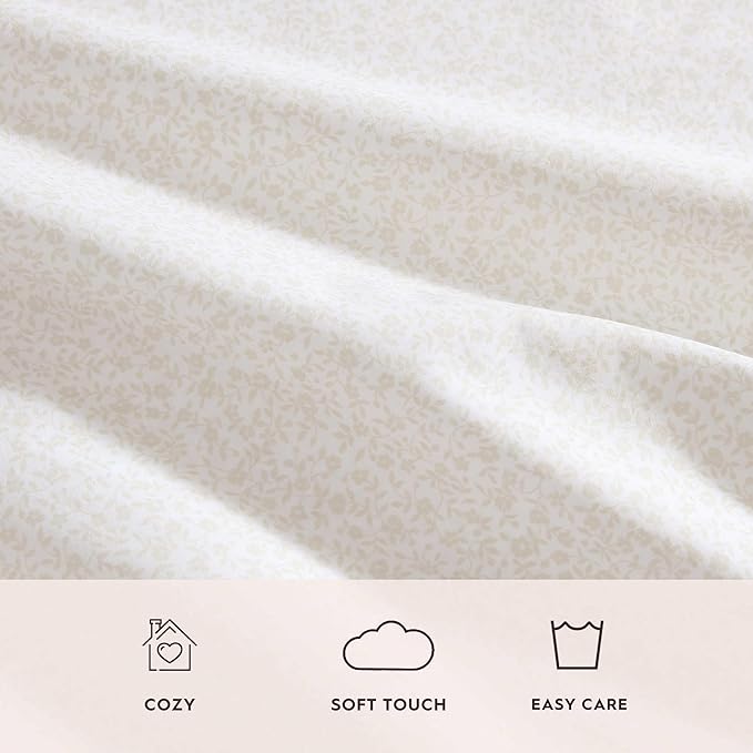 Laura Ashley - Full Sheet Set, Crisp & Cool Cotton Percale Bed Sheets, Deep Pockets, Bedding with Matching Fitted Sheet & Pillowcases (Chelsie Vine Yellow)