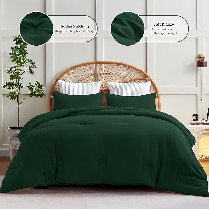 CozyLux Twin/Twin XL Comforter Set Emerald Green, 2 Pieces Twin Extra Long Solid Breathable Bedding Sets College Dorm, Luxury Soft Bed Set with Down Alternative Comforter and 1 Pillowcase All Seasons