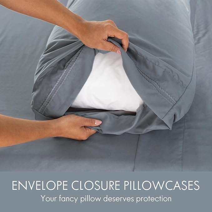ClevaHome Queen Size Sheet Set - 6 Piece Soft Breathable Luxury Bed Sheet Set - Shrinkage & Fade Resistant Embroidered Bedding Sheet with Deep Pocket, 2 Extra Pillowcases (Queen, Quarry)