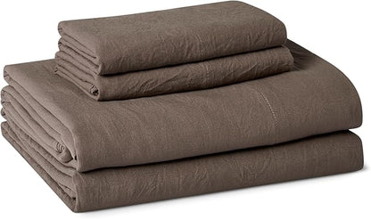Amazon Basics Full Bed Sheet, 4-Piece Bedding Set, Double Brushed Microfiber, Ultra Soft, Easy Care, Brown