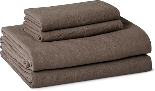 Amazon Basics Full Bed Sheet, 4-Piece Bedding Set, Double Brushed Microfiber, Ultra Soft, Easy Care, Brown