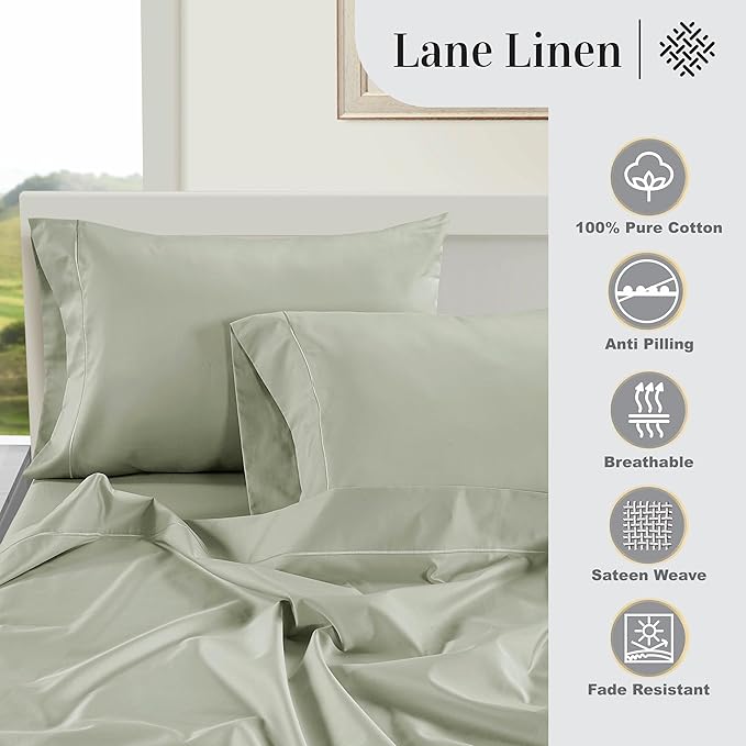 LANE LINEN 100% Egyptian Cotton Split King Bed Sheets for Adjustable Beds, Eco Friendly Sustainably Produced No Pill Fade Resistant 15 Iinch Deep Pocket Split King Sheet Set - Mineral