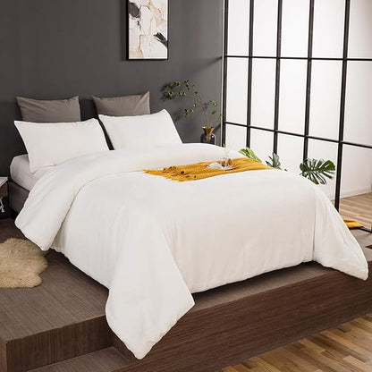 Luxlovery Fluffy White Velvet Comforter Set - Full, Plush, Warm Sherpa Micromink Comforter with 2 Pillowcases