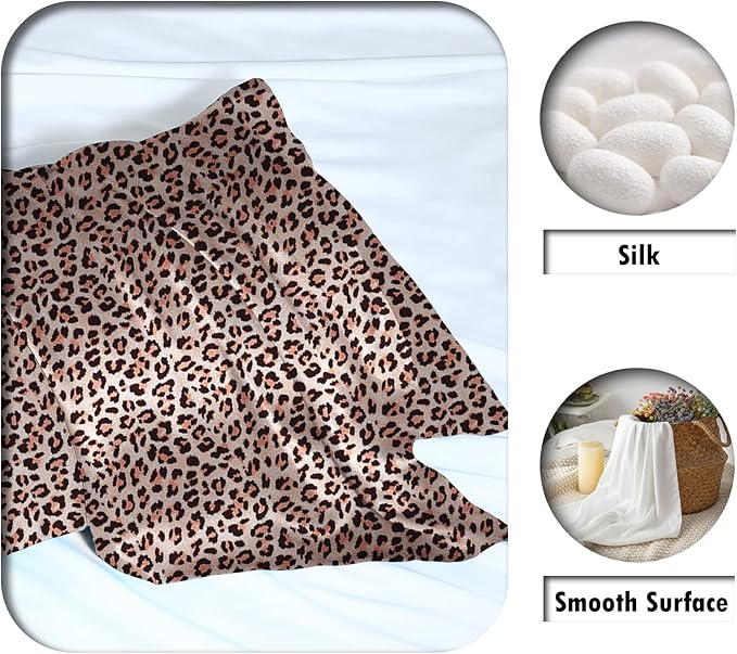 Mulberry Silk Pillowcase for Hair and Skin Queen Size Leopard Print Silk Pillow Cases with Zipper Soft Breathable Smooth Cooling Silk Pillow Covers for Sleeping (Taupe Leopard, 20"X 30",1Pcs)