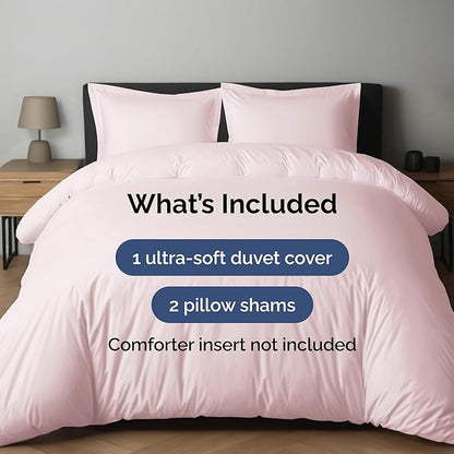 Duvet Cover Queen Size Set - Extra Soft Queen Duvet Cover 90" x 90" with 2 Pillow Shams - Hotel Luxury, Easy Care & Fade Free with Zipper Closures and Ties - Comfy, Cozy & Breathable (Lavender Pink)
