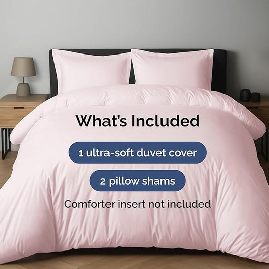 Duvet Cover Queen Size Set - Extra Soft Queen Duvet Cover 90" x 90" with 2 Pillow Shams - Hotel Luxury, Easy Care & Fade Free with Zipper Closures and Ties - Comfy, Cozy & Breathable (Lavender Pink)