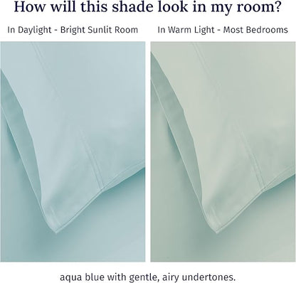 CALIFORNIA DESIGN DEN Luxuriously Soft Hotel Quality 600 Thread Count, 100% Cotton Set of 2 Cases, Crisp & Cool Standard Pillows Cases Set of 2 Fits Standard & Queen Pillows (Seafoam)