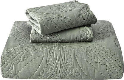 Kingnex Oversized King Bedspreads 128x120 for Extra Wide Tall King or Cal King Bed Ultrasonic Quilted Coverlet Set 3 Piece Include 1 Quilt 2 Pillowcases Sage