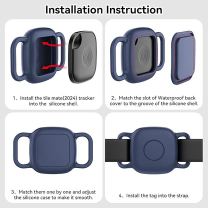 Waterproof Dog Collar Holder for Life360 Tile Mate Tracker, 2-Pack Durable Silicone Cover, Anti Lost for Life 360 Tile Tracker Case for Cat & pet Collars, Easy Installation, Lightweight, Navy Blue