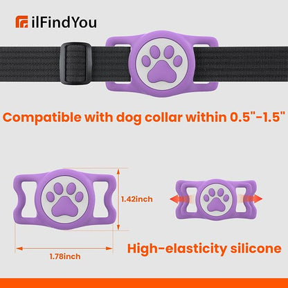 IP68 Waterproof for AirTag Dog Collar Holder, Silicone Air Tags-2 Pack for Apple Dog AirTag Holder(RosexPurple)
