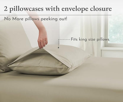 California Design Den 100% Organic Cotton King Pillow Cover Set of 2 - Soft & Crisp Cotton Percale Pillowcases, Fits King Pillows - Warm Taupe