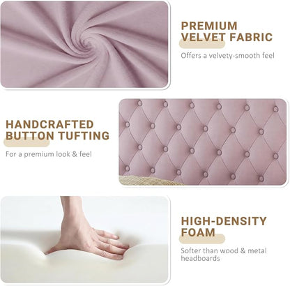 Queen Headboard Only, Upholstered Headboard for Adjustable Bed Velvet Tufted Queen/Full Size Wall Mounted Head Board with Solid Wood Legs Head Board, Pink
