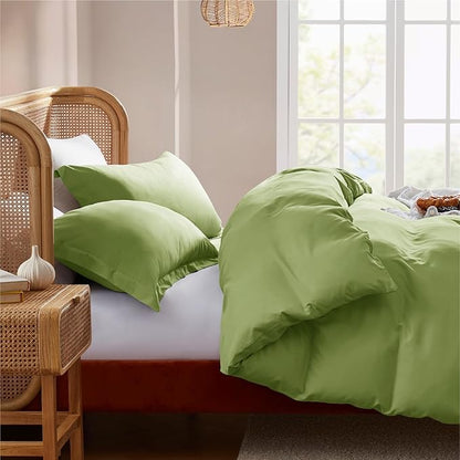 Nestl Calla Green Duvet Cover King Size - Soft Double Brushed King Duvet Cover Set, 3 Piece, with Button Closure, 1 Duvet Cover 104x90 inches and 2 Pillow Shams
