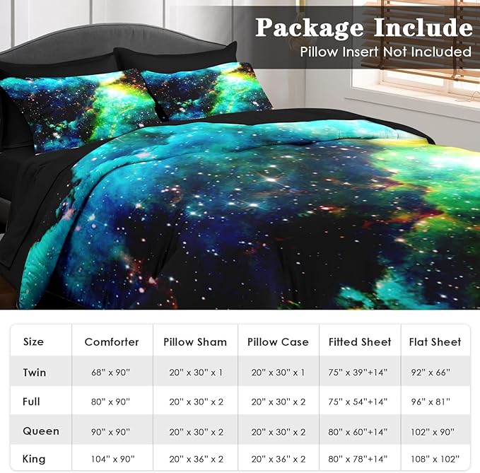 Comforter Set King Size, Outer Space Star Bedding for Kids and Adults, Galaxy Planets Bed Sheet Sets with Fitted Sheet 2 Pillowcases & 2 Shams for Bedroom Bed Decor