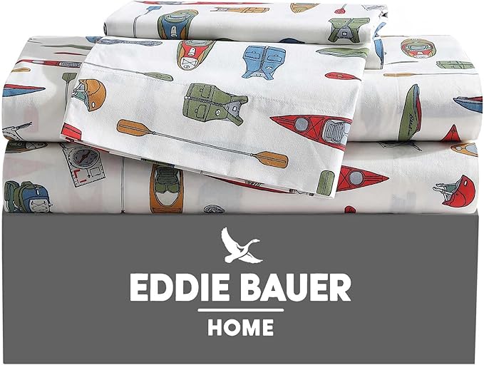 Eddie Bauer - Full Sheets, Cotton Percale Bedding Set, Crisp & Cool Home Decor (Kayak Adventure, Full)