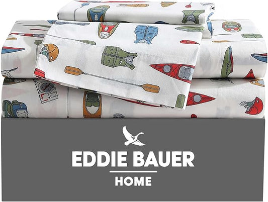 Eddie Bauer - Full Sheets, Cotton Percale Bedding Set, Crisp & Cool Home Decor (Kayak Adventure, Full)