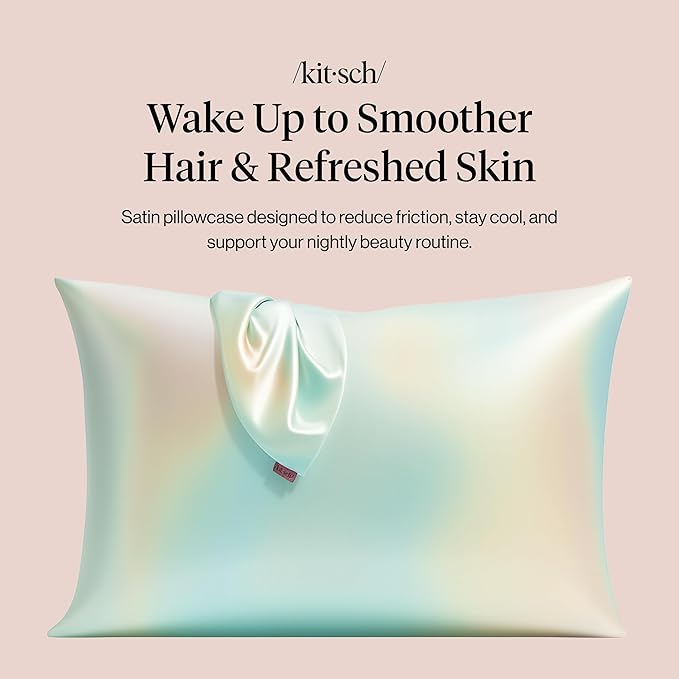 Kitsch Satin Pillowcase with Zipper for Hair & Skin - Softer Than Silk Pillow Cases, Smooth Cooling Satin Pillow Case, Wrinkle-Free, Machine Washable - Pillow Cases Standard Size (19x26) - Aura
