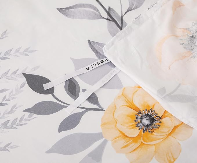Queen Size Duvet Cover Set with Button Closure - Black and Yellow Botanical Luxury Bedding for a Comfortable Sleeping