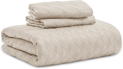 Bedsure Quilts Queen Size - Lightweight Bedspreads Queen Size with Basket Weave Pattern, Soft Quilt Bedding Set, Light Beige Comforter Set Coverlet for All Seasons with 2 Pillow Shams (90" x 96") | Skin-Friendly Soft, All-Season Comfort, Breathable, Li...