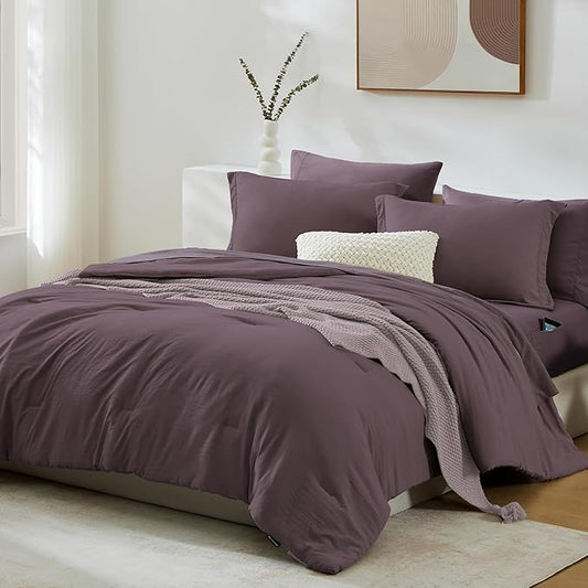 WRENSONGE Twin Comforter Set- 5 Pieces Artic Plum Twin Bed in a Bag, All Season Twin XL Bedding Sets with 1 Fitted Sheet, 1 Flat Sheet, 1 Pillow Sham and 1 Pillowcase
