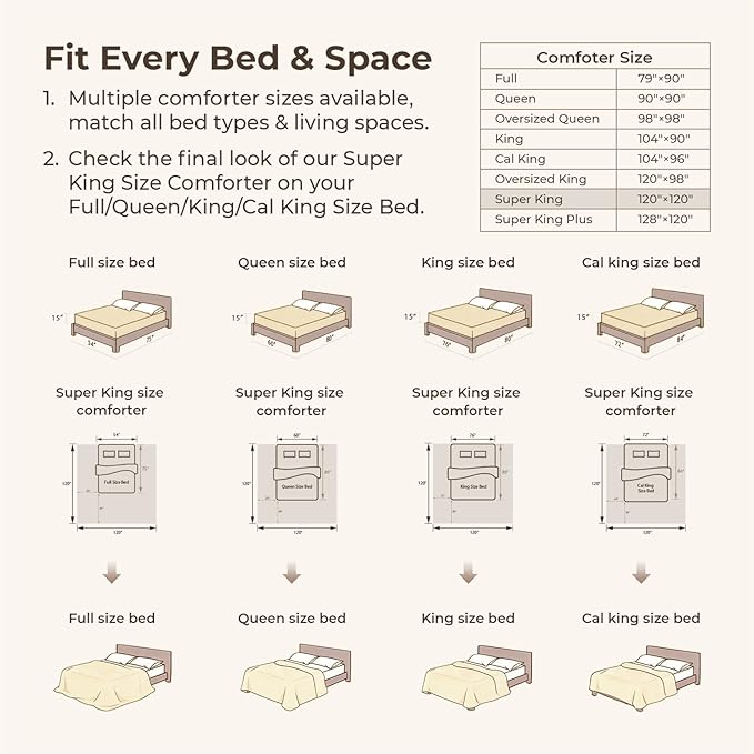 Litanika Beige Super King Size Comforter Set, 3 Pieces Cream Tufted Boho Farmhouse Bedding Comforter Sets, Lightweight Fluffy Comforter Bed Set for All Season (120x120In Comforter and 2 Pillowcases)