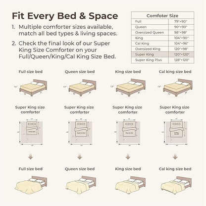 Litanika Beige Super King Size Comforter Set, 3 Pieces Cream Tufted Boho Farmhouse Bedding Comforter Sets, Lightweight Fluffy Comforter Bed Set for All Season (120x120In Comforter and 2 Pillowcases)