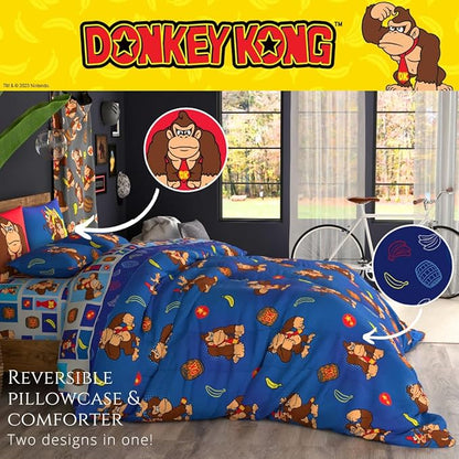 Collectibles Nintendo Donkey Kong Gaming Bedding 7 Piece Super Soft Reversible Comforter and Sheet Set with Sham, Full, (Officially Licensed Product) By Franco