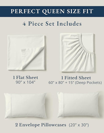 LANE LINEN 100% Organic Cotton Queen Sheet Set, 4Pc Cotton Sheets Queen Size Bed Set, Soft Percale Weave, Deep Pocket Queen Sheets, Hotel-Quality Bed Sheets Queen Size - Glacier Grey