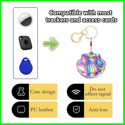 Leather Keychain Holder Case Compatible with AirTag,Cute Protective Bright Cover with Keyring,Anti-Scratch Finder GPS Tracker Case for Wallet Keys,Bag,Pets,Backpack(Purple)