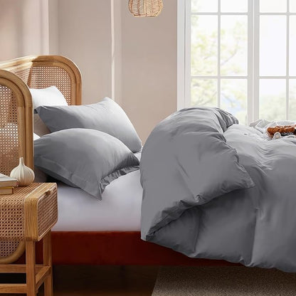 Nestl Grey Duvet Cover Queen Size - Soft Double Brushed Queen Duvet Cover Set, 3 Piece, with Button Closure, 1 Duvet Cover 90x90 inches and 2 Pillow Shams