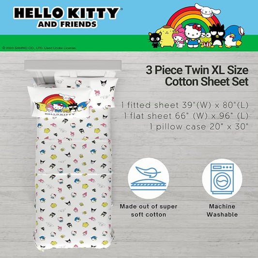Collectibles Hello Kitty & Friends Bedding Super Soft Cotton 3 Piece Twin XL Sheet Set, College Dorm Essentials, (Officially Licensed Product) by Franco