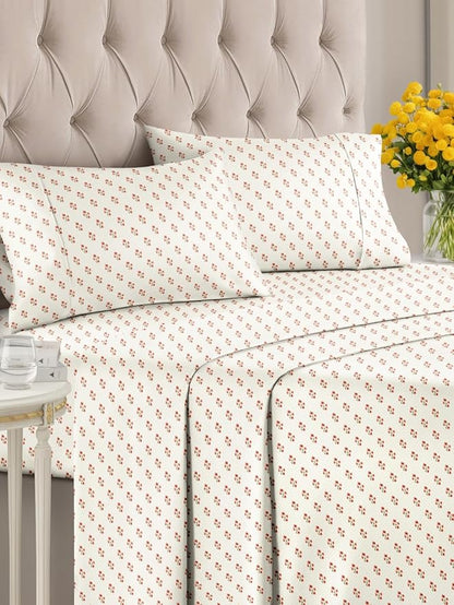 Floral Sheets - Flower Print Bed Sheet Set - 1 Flat, 1 Fitted & 2 Pillowcases w/ Deep Pockets - Comfy, Cozy, Wrinkle & Fade Free - Boho Botanical Bedding - Soft, Breathable & Cooling - Full Size Set