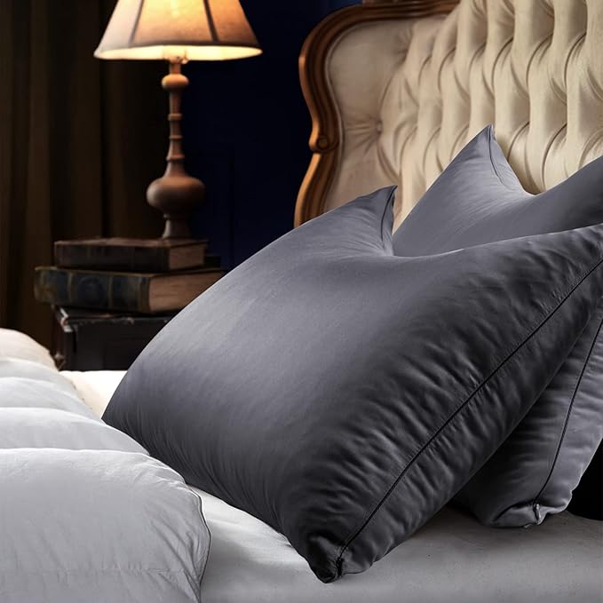 Cooling Side Sleeper Pillow Cases Queen Size Set of 2 - Curved Rayon Derived from Bamboo Pillowcase Cover- Breathable Silky Soft Pillowcase for Hot Sleepers Hair and Skin 20 * 30 Inches Dark Grey
