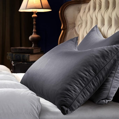 Cooling Side Sleeper Pillow Cases Queen Size Set of 2 - Curved Rayon Derived from Bamboo Pillowcase Cover- Breathable Silky Soft Pillowcase for Hot Sleepers Hair and Skin 20 * 30 Inches Dark Grey