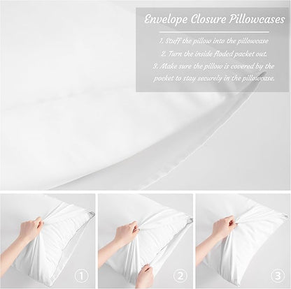 NTBAY Body Pillow Cases Set of 2, 2 Pack Brushed Microfiber 20x54 Pillow Cases, Soft, Wrinkle, Fade, Stain Resistant White Pillow Cases with Envelope Closure, 20x54 Inches, White