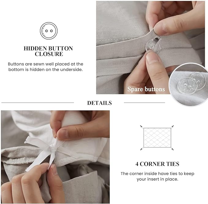 Simple&Opulence 100% Linen Duvet Cover Set, Natural French Flax Light Grey Ruffle Duvet Cover Twin Size, Breathable Comfy Linen Bedding Comforter Cover with 1 Pillowcase (Light Grey, 68" x 86")