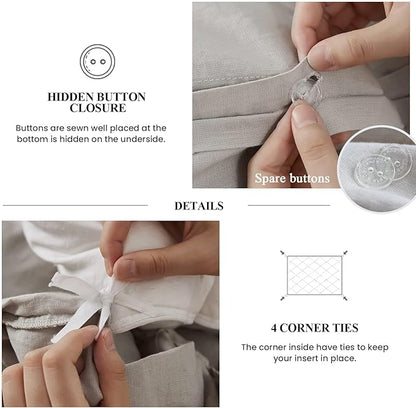 Simple&Opulence 100% Linen Duvet Cover Set, Natural French Flax Light Grey Ruffle Duvet Cover Twin Size, Breathable Comfy Linen Bedding Comforter Cover with 1 Pillowcase (Light Grey, 68" x 86")