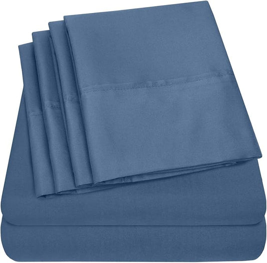Queen Sheets Denim - 6 Piece 1500 Supreme Collection Fine Brushed Microfiber Deep Pocket Queen Sheet Set Bedding - 2 Extra Pillow Cases, Great Value, Queen, Denim