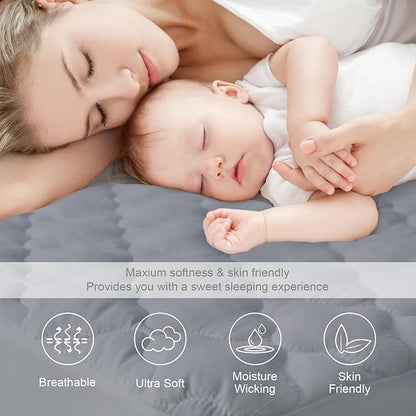 Queen Mattress Protector Pad Waterproof Quilted, Breathable & Cooling Queen Size Mattresses Protector Cover Fitted with Deep Pocket Up to 14", (Gray)