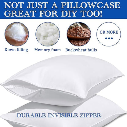 Pillow Protectors with Zipper Standard Size-100% Cotton Pillowcases for Hair and Skin, Comfort Soft Pillow Case Protector for Easy Care, White Pillow Cases Covers with Hidden Zipper, 1 Pack/20X26